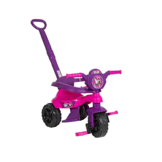 Motoca Triciclo Infantil Com Pedal, Apoio para os Pés, Empurrador e Protetor Carrinho de Passeio Velotrol Motoquinha Hastes de Empurrar Tico-Tico Triciclo com Empurrador