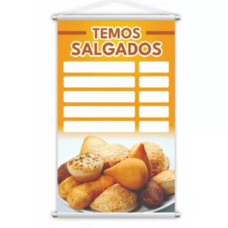 BANNER ARTE PRONTA - TEMOS SALGADOS C ESPAÇO PARA PREÇOS