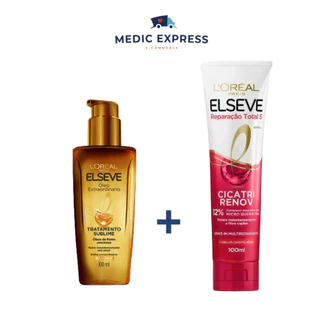 Kit Oleo Extraordinario Elseve 100ml + Leave in Multireperador Cicatri Renov 100ml Reparação Total (Loreal)