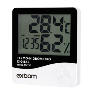 Termo higrômetro digital sem sensor externo para medição de temperatura umidade relógio FEPRO-MUT50 EXBOM