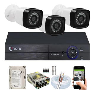 Kit Vigilância 3 Câmeras Infravermelho 20 metros 2.0 Megapixel Com DVR 4 Canais e Acessórios