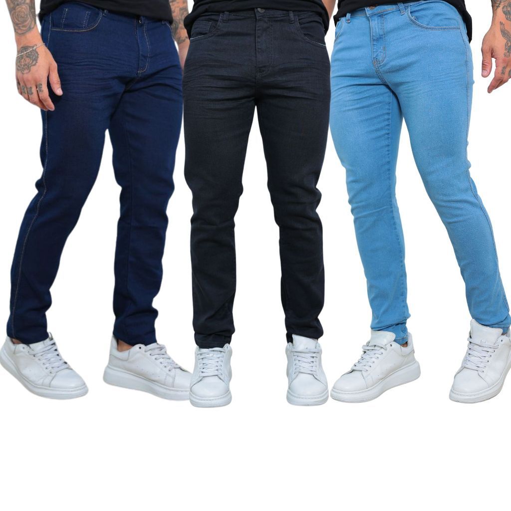 Kit 3 Calças Jeans masculina slim com lycra modelo premium extra conforto e durabilidade