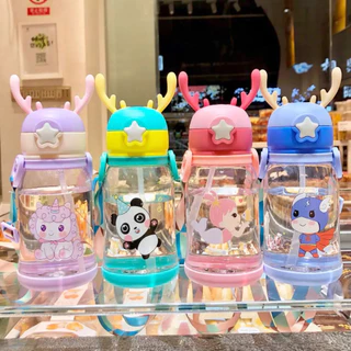 Garrafa Infantil Bebe com Tampa e Canudo e Alça 600ML Chifre