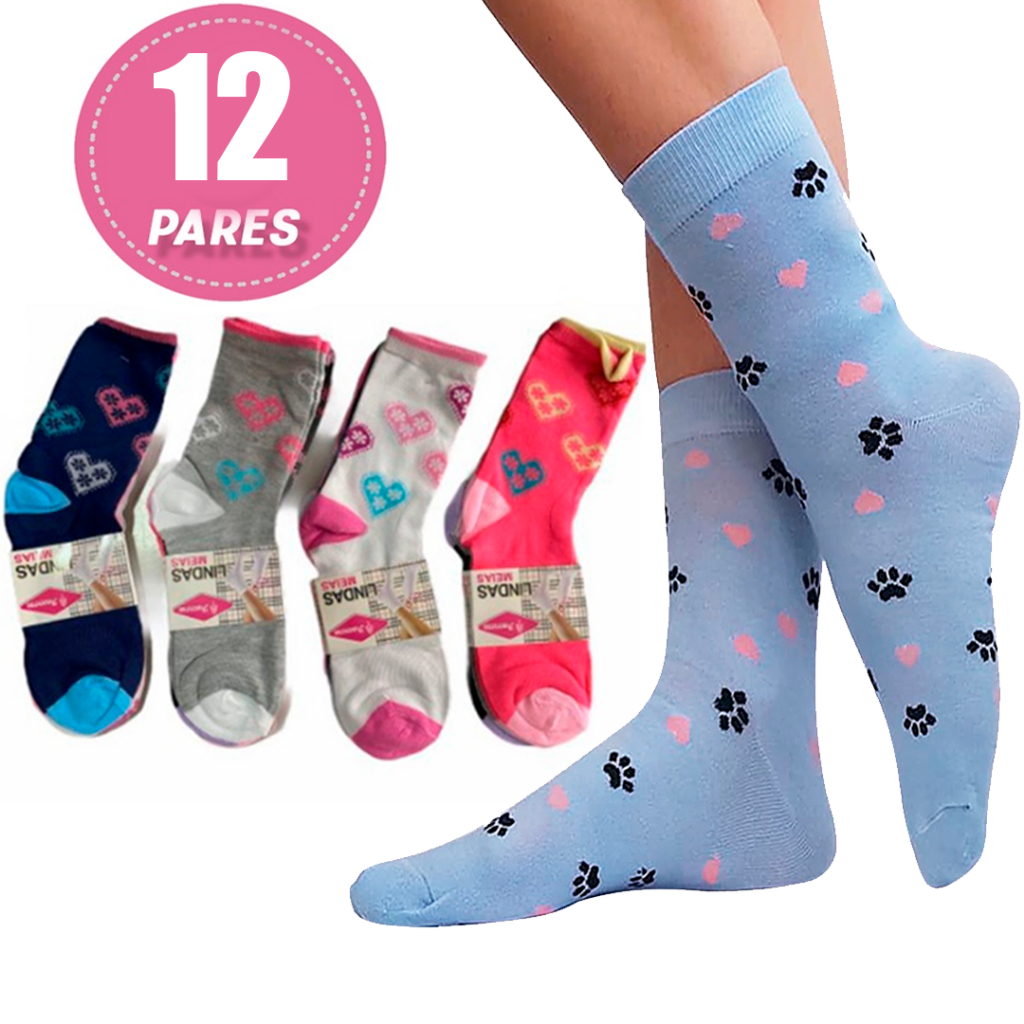Kit 12 Pares de Meias Femininas Cano Longo Meias macias e confortáveis anatômica