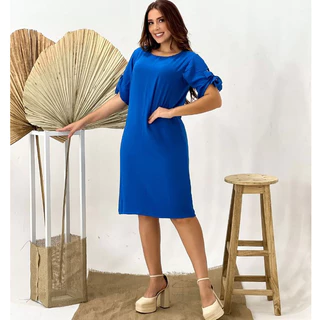 Vestido Feminino Longuete Midi Soltinho Confortável Laço na Manga