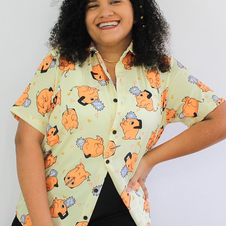 Camisa Blusa Social em Botões Pochita de Chainsaw Man Unissex