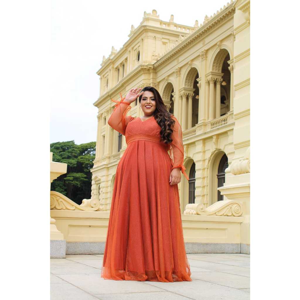 Tabitha Encaje Corpino Gasa Falda Largo Vestido Terracota Tallas Grandes