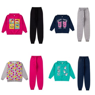 Kit 2 conjuntos 10/14 Anos Juvenil Feminino de moletom com zíper (inverno)