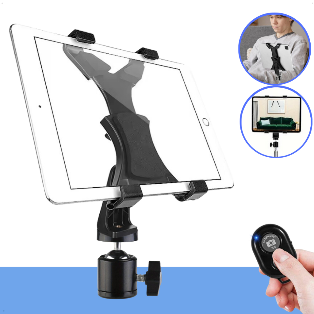Suporte Tripé Tablet Celular 1/4 Rosca + Cabeça Ball Head 360° + Disparo Bluetooth