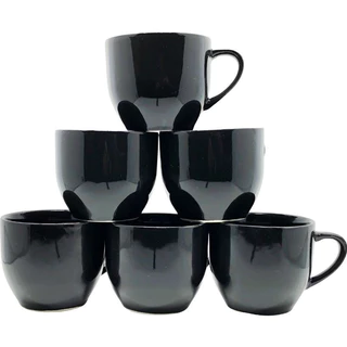 Jogo kit 6 Xicara de Porcelana 170ml Chá Cafe Chocolate Chicara Preto