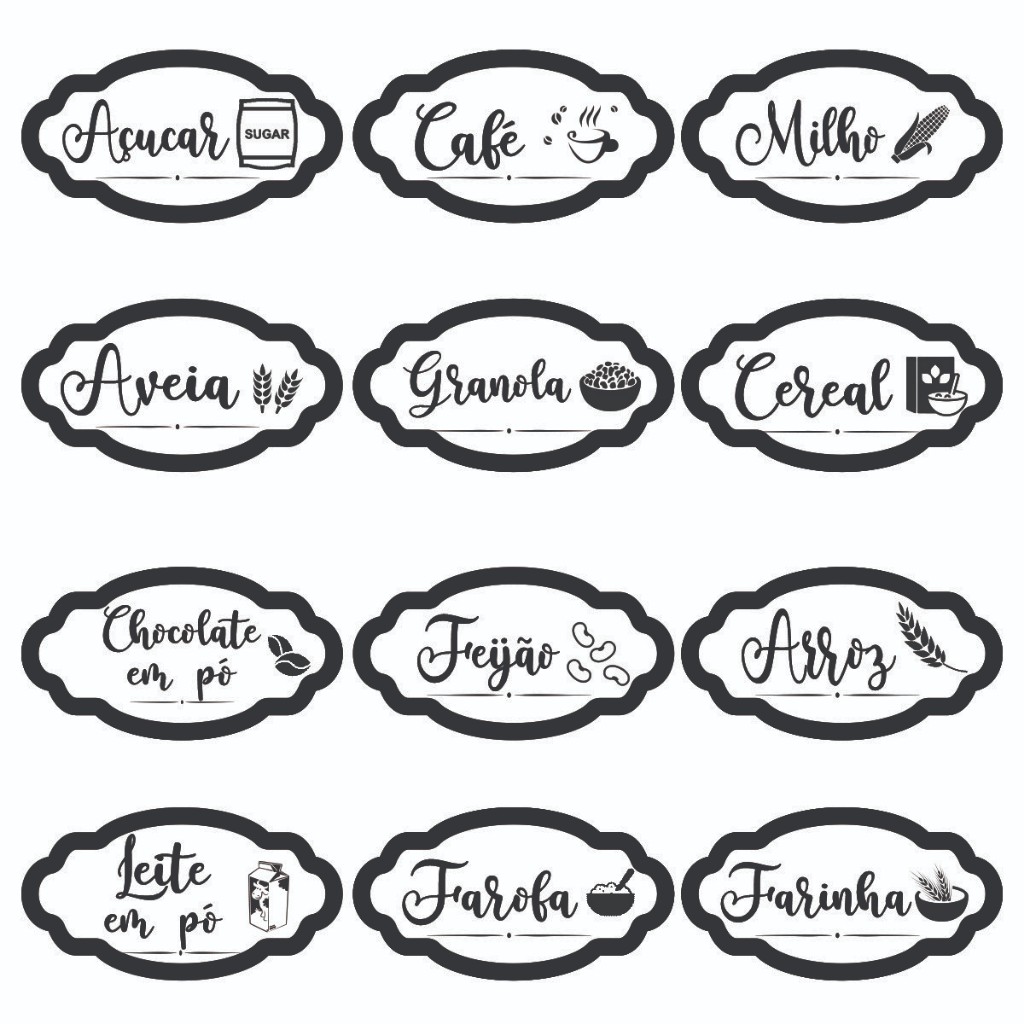 12 Etiquetas Adesivas Autocolante para Potes de Alimentos Cozinha em ...