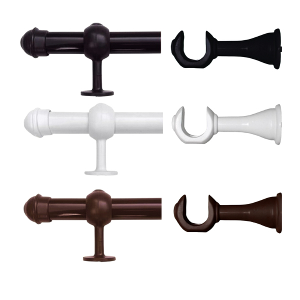 Kit Varão de Madeira Para Cortina 2,00 Metros 19mm Fino Várias Cores