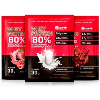 Kit 3 Dose Whey Protein 80% Pura Proteína - Sachê 30g - Growth Suplementos