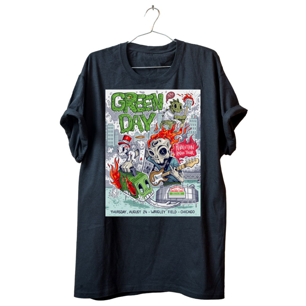 T-shirt Unisexe Green Day : Cravate - Taille Large, Couleur Noire, Manches Courtes