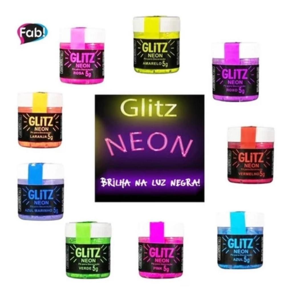 Corante Pó GLITZ NEON Para Decoração - Brilha na Luz Negra (Escolha a Cor)