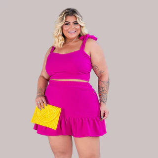 Conjunto Plus Size Feminino Saia + Cropped Moda Feminina veste do 46 ao 52 All Curve