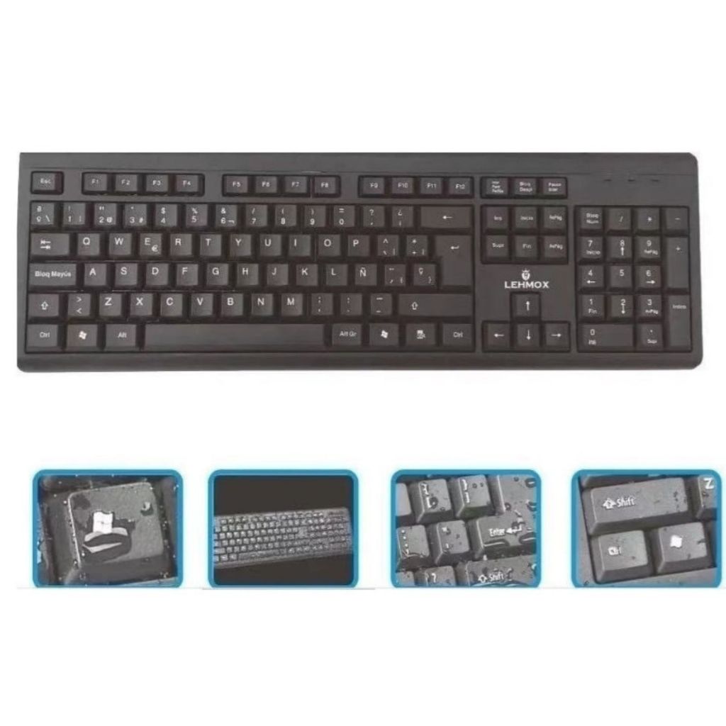 Teclado impermeável à prova d'água P/ Computador Preto Básico C/ Fio Usb