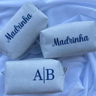 MIN. 5 UND - Necessaire Box P MINI personalizado com nome ROSA / AZUL (P/ madrinha & padrinho)