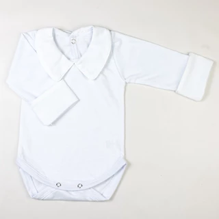Body Branco 100% Algodão com Gola Social Premium para Bebê Menino Manga Longa Tecido Antialérgico