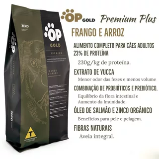 RAÇÃO OP GOLD SUPER PREMIUM CÃES ADULTOS FRANGO E ARROZ 23% PB 15KG