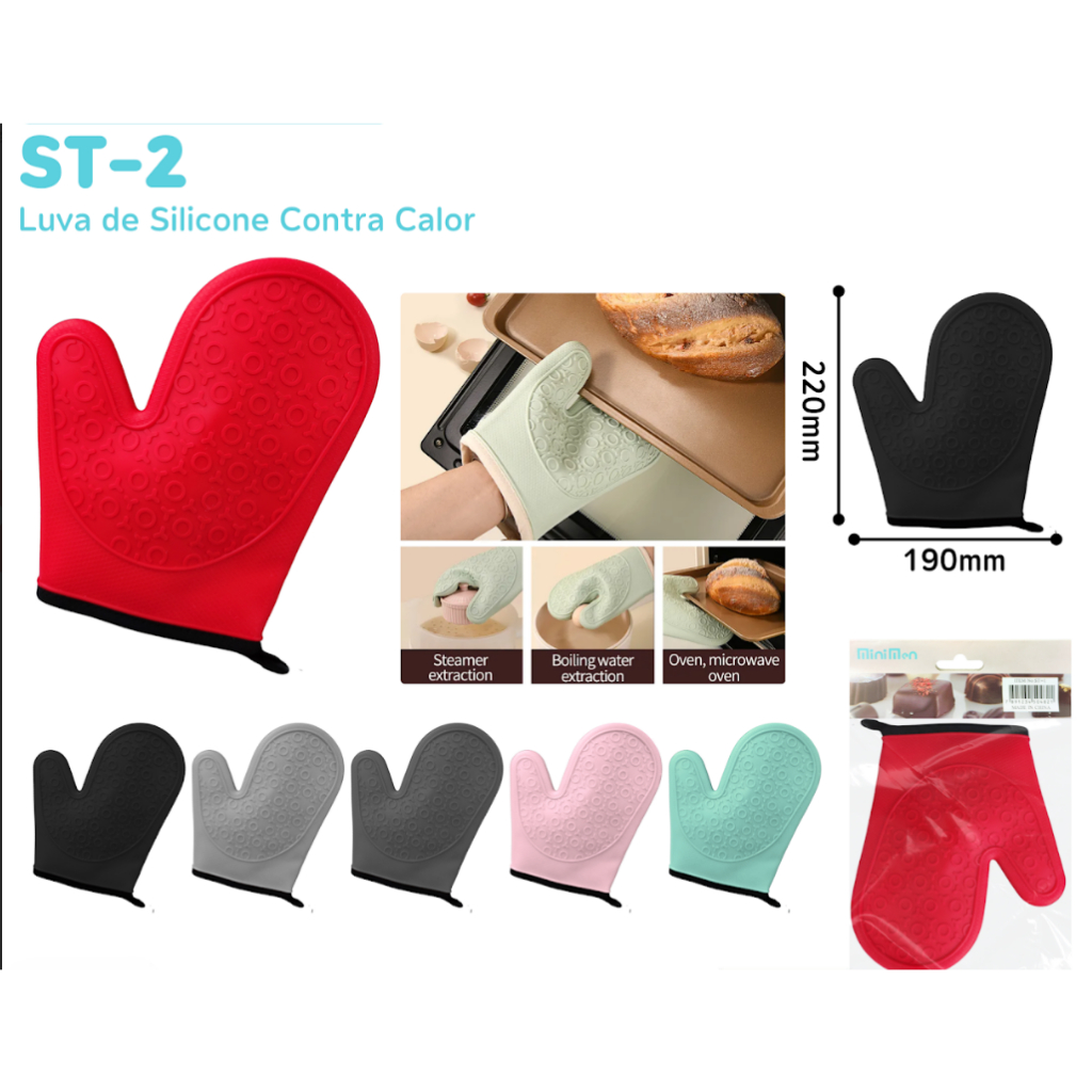 Luva Térmica de Cozinha Silicone Forrada Forno Fogão Pegador Protetora Alta Temperatura Multiuso Lavável ST-2 1 UNIDADE
