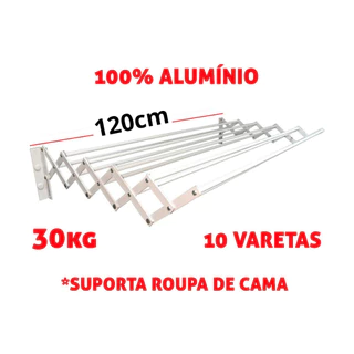 Varal Sanfonado Reforçado Retrátil Dobrável 120 Cm Alumínio Roupa De Cama