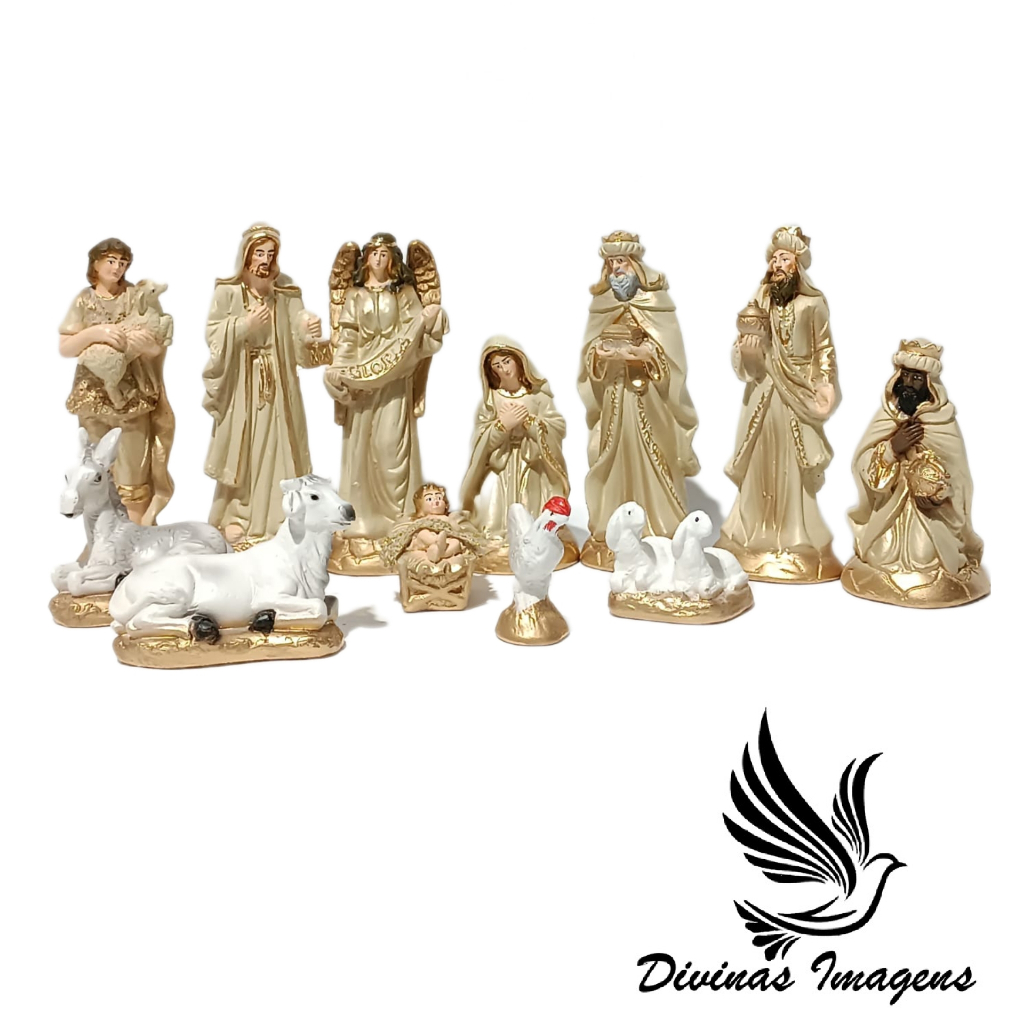 Presépio de Natal Completo 15cm Em Gesso Premium Pintado