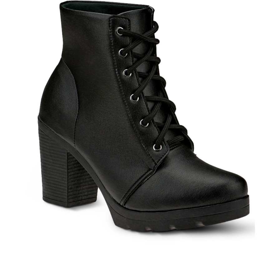 Bota Feminina Conforto Coturno Cano Curto Salto Médio Grosso