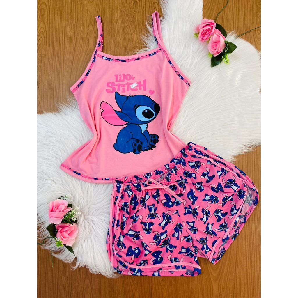 Pijama Baby Doll Infantil Disney Personagem Lilo Stitch  - Roupa De Dormir Para Criança em Oferta na Shopee