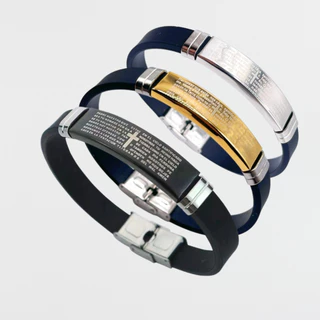 Kit 3 Pulseira Masculino Feminina Bracelete SILICONE COM PLACA Folheado Pai Nosso Proteção em Promoção