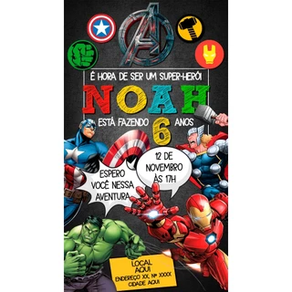 KIT Convite de Aniversário IMPRESSO - Super Herois Marvel