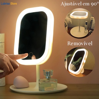 Espelho Maquiagem Mesa Inteligente Com Luz Retangular Penteadeira Acessórios De Maquiagem Portatil Dobrável Ajustável LED