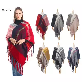 Poncho Xale Feminino Diversas Cores Tricô Crochê Elegante Quentinho Sueter Moda Inverno Xadrez 2317