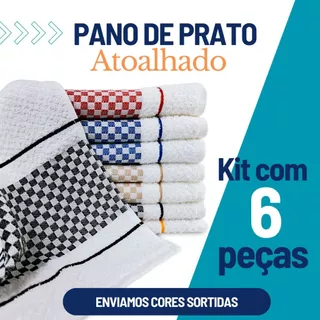 Pano de Copa Atoalhado Felpudo Grosso 100% Algodão Kit 6 Peças