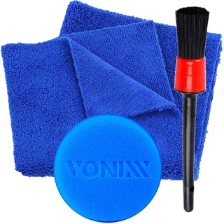 Kit Pano Secagem Toalha Automotiva Premium 400gsm 40x60cm Azul Karbox Pincel Detalhamento e Aplicador de Espuma Vonixx