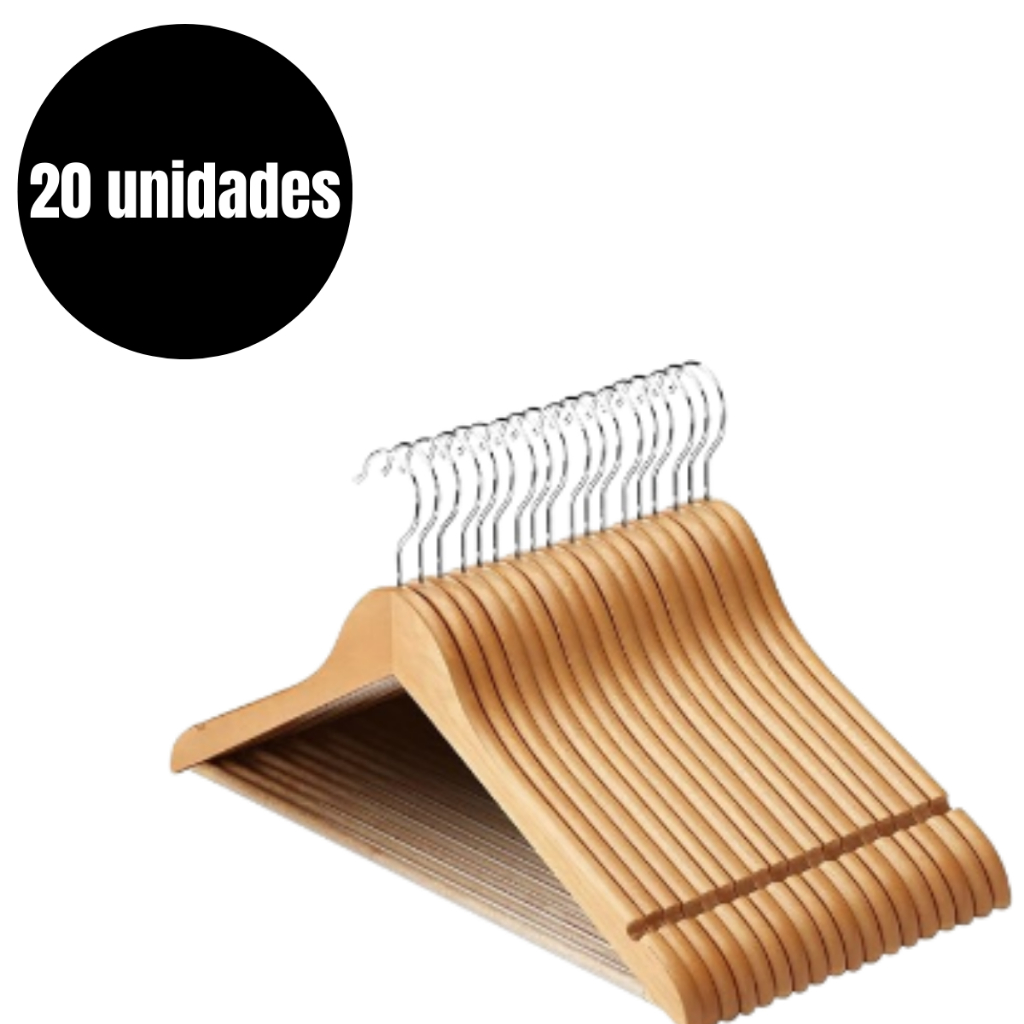 Cabides Madeira Kit 20 Unidades Marfim Envernizado Linha Premium:"Organize com Elegância"