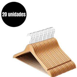 Cabides Madeira Kit 20 Unidades Marfim Envernizado Linha Premium:"Organize com Elegância"