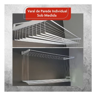 Varal De Parede Individual 12 Varetas Alumínio NÃO ENFERRUJA Forte REFORÇADO Sob Medida - Bitenfer Varais