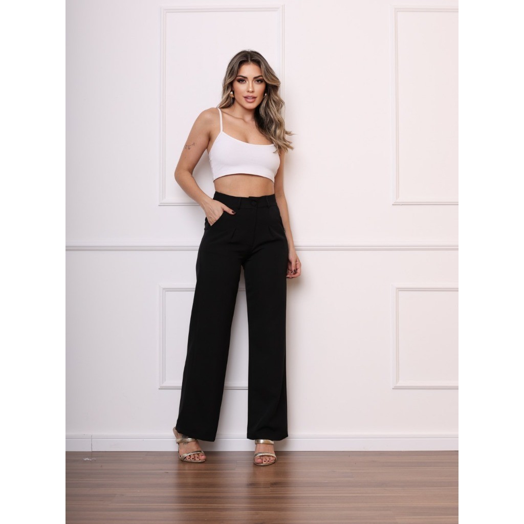 Calça pantalona feminino alfaiataria bolso lateral novo