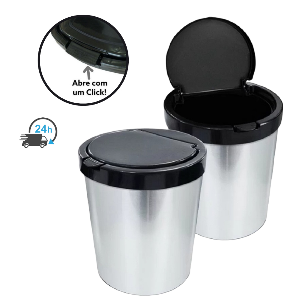 Lixeira Cesto De Lixo Inox Metalizado 10 Litros Com Tampa Click Label Lixo Escritório Cozinha