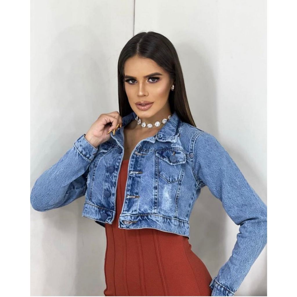 Jaqueta jeans cropped | Shopee Brasil
