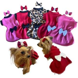 Kit Vestidinho + Lacinho Pet Soft, Fêmea, Roupa para Cachorro e Gato, Laço
