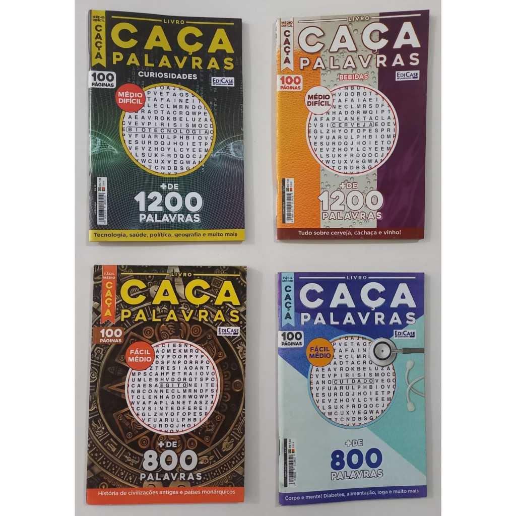 Kit 4 Livros CAÇA PALAVRAS de 100 Páginas cada livro com 100 páginas de ...