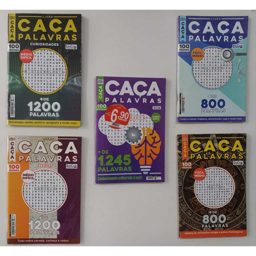 Kit 5 Livros CAÇA PALAVRAS de 100 Páginas cada livro com 100 páginas de ...