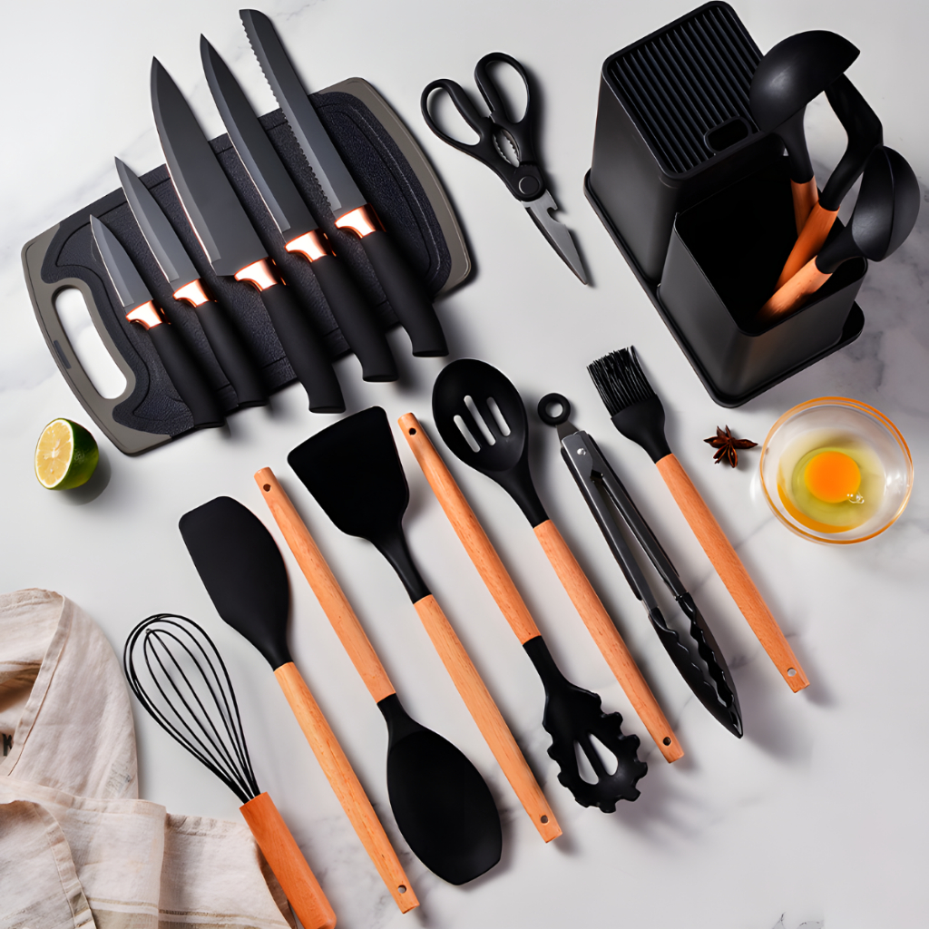 Kit Talheres Silicone Facas Tabua de Corte 19 Peças para Cozinha ...