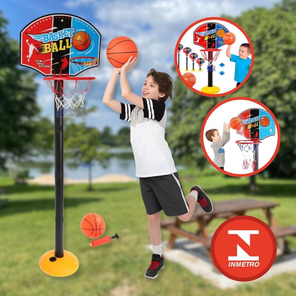 Kit Basquete Infantil C/ Tabela Cesta Bola e Bomba de Ar Brinquedo Big ...
