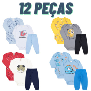 Kit Roupa De Bebe 12 Peças Body Manga Longa e Curta E Mijão Algodão Menino ou Menina