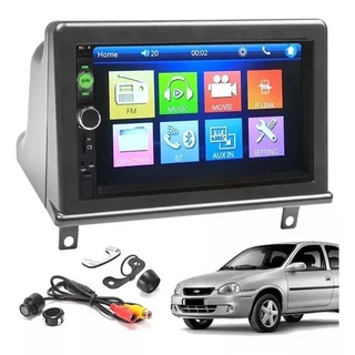 KIT MOLDURA 2 DIN CORSA CLASSIC WIND E CENTRAL MULTIMIDIA MP5 7" COM CAMERA DE RÉ