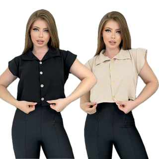 Kit 2 Blusa Camisete Com Botões Lançamento Moda Promoção