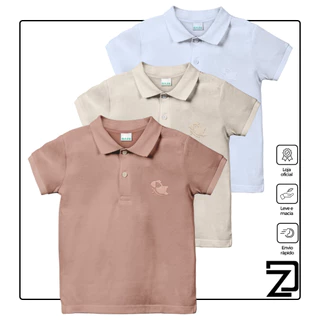 KIT 3 Camisa Básica Polo Infantil manga curta